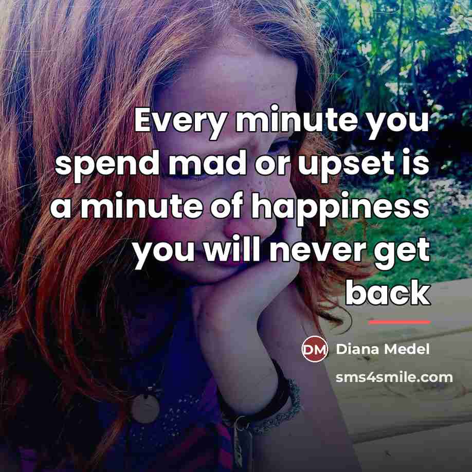 “Every minute you spend mad or upset is a minute…” quote by Diana Medel
