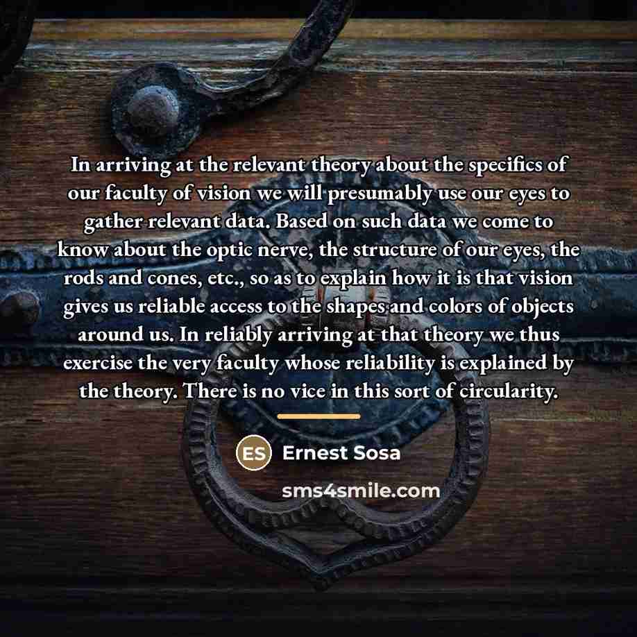 “In arriving at the relevant theory about the specifics of…” quote by Ernest Sosa