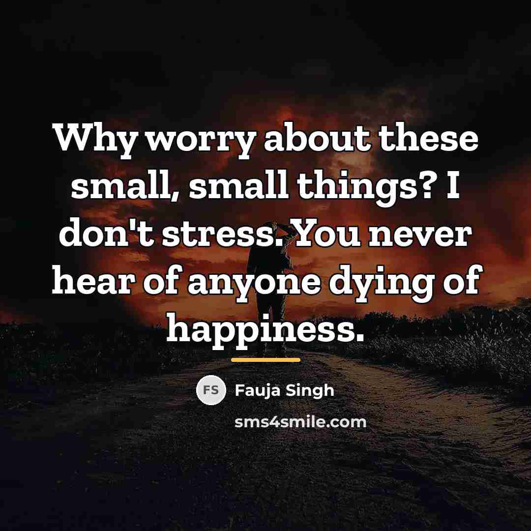 “Why worry about these small, small things? I don't stress.…” quote by Fauja Singh