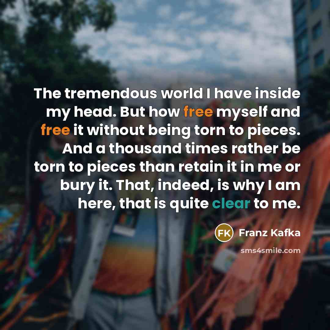 “The tremendous world I have inside my head. But how…” quote by Franz Kafka