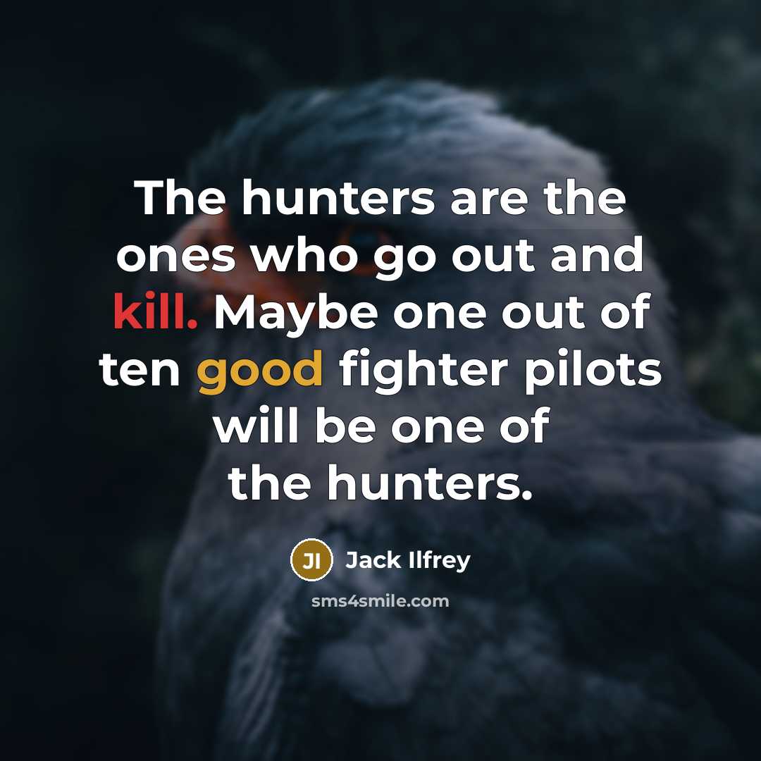 “The hunters are the ones who go out and kill. Maybe one out of ten good fighter pilots will be one of the hunters.” quote by Jack Ilfrey