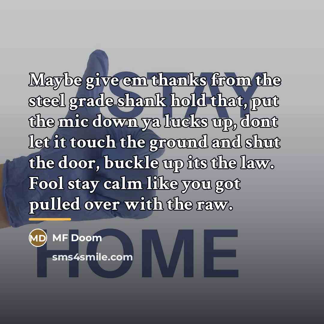 “Maybe give em thanks from the steel grade shank hold…” quote by MF Doom