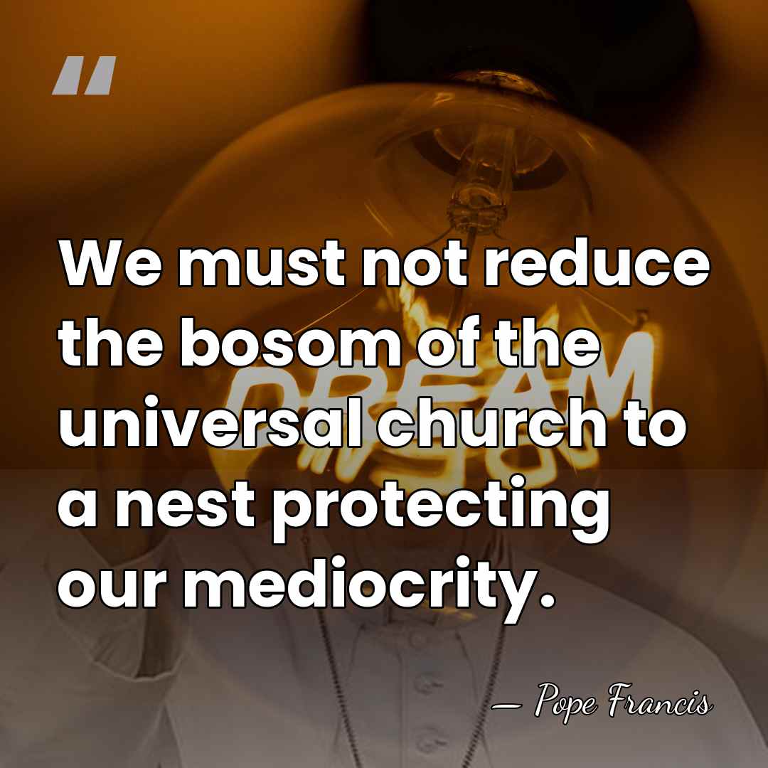 We must not reduce the bosom of the universal church to a&hellip; - Pope Francis