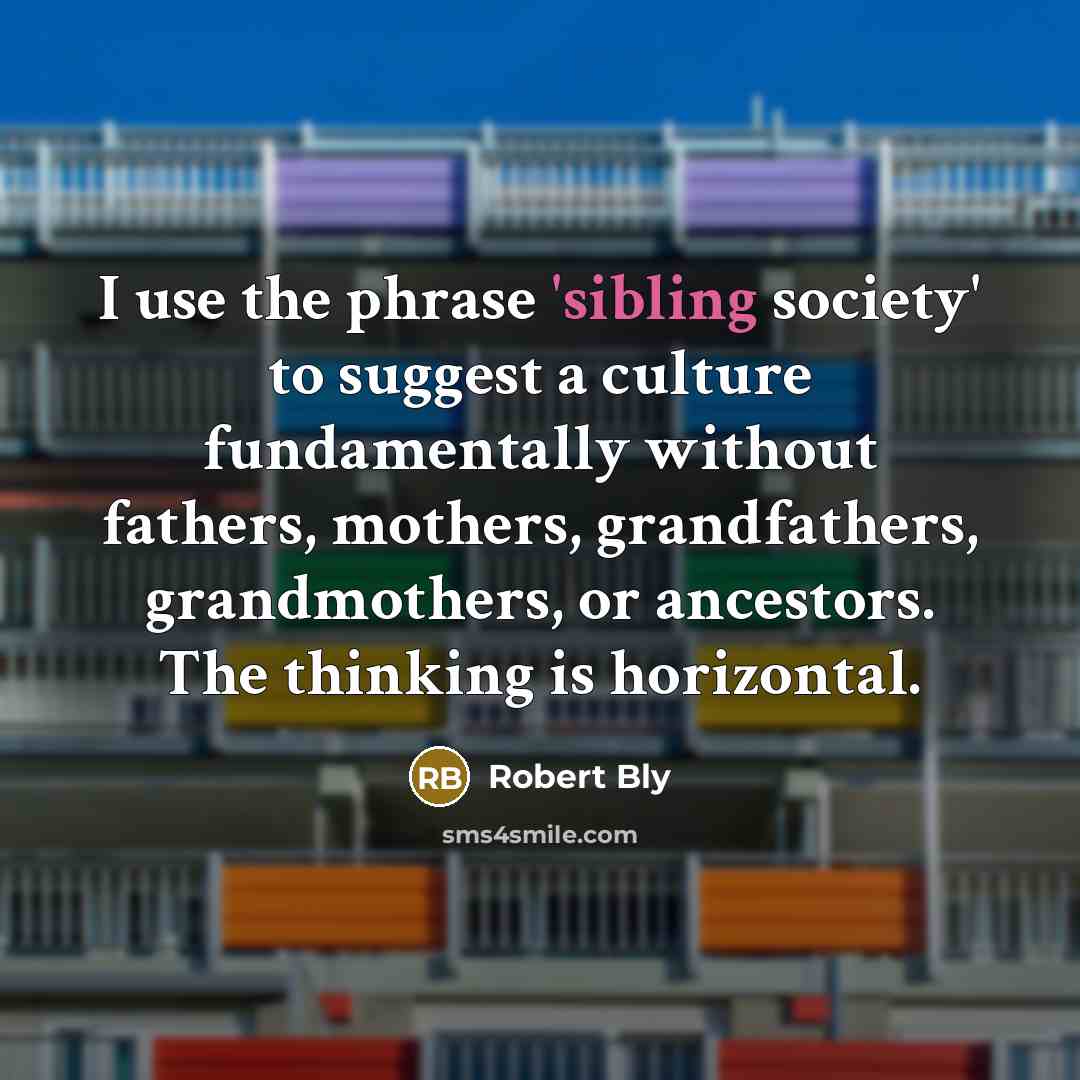 “I use the phrase 'sibling society' to suggest a culture…” quote by Robert Bly