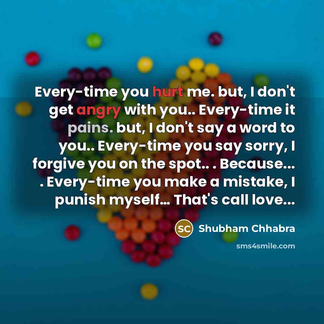 “Every-time you hurt me. but, I don't get angry with…” quote by Shubham Chhabra