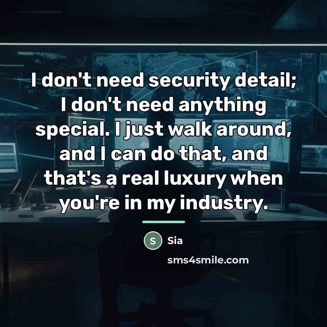 “I don't need security detail; I don't need anything special.…” quote by Sia