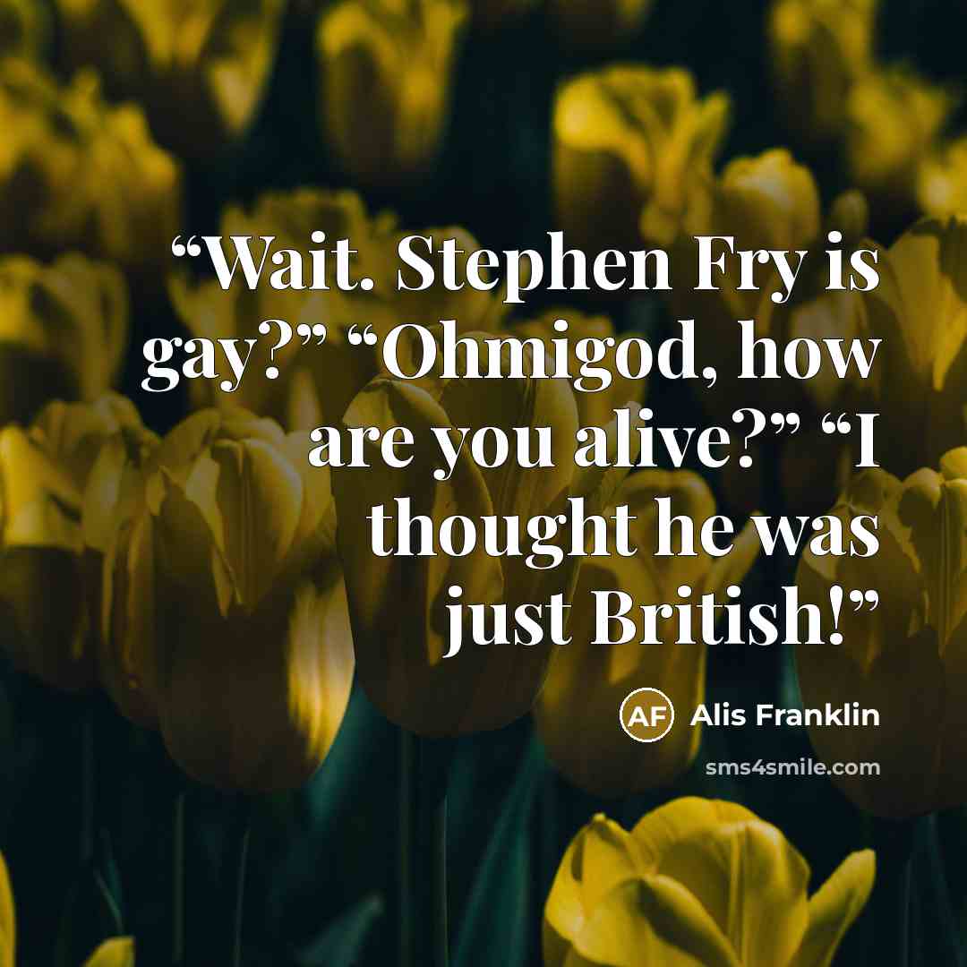 “Wait. Stephen Fry is gay?” “Ohmigod, how are you alive?” “I thought he was just British!” quote by Alis Franklin