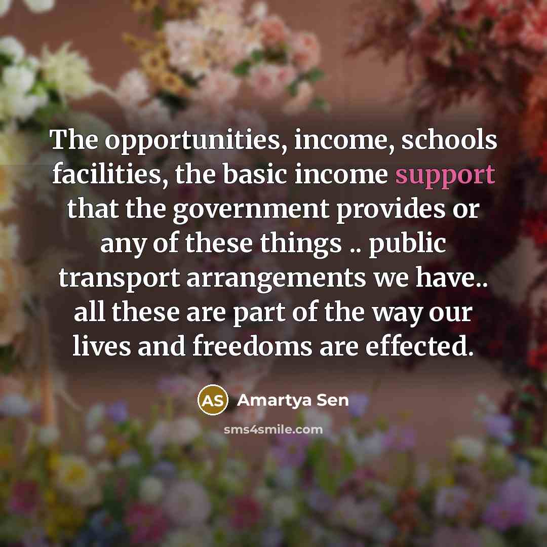 “The opportunities, income, schools facilities, the basic income support that…” quote by Amartya Sen