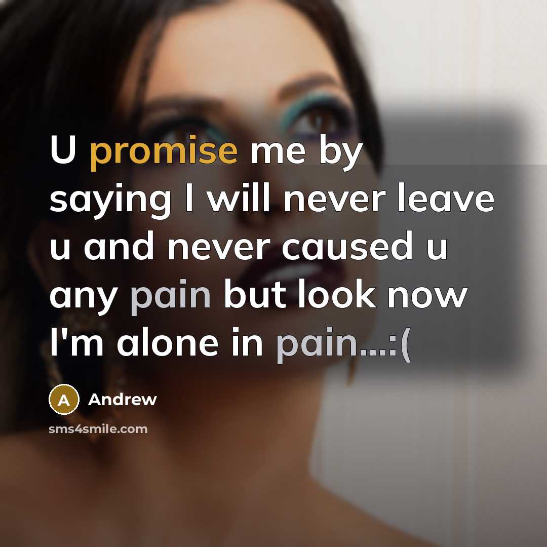 “U promise me by saying I will never leave u and never caused u any pain but look now I'm alone in pain...:(” quote by AndRew
