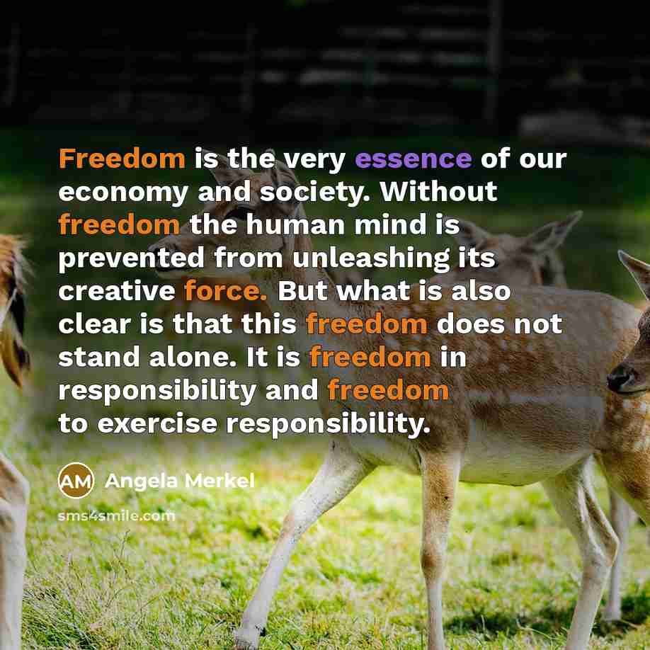 “Freedom is the very essence of our economy and society.…” quote by Angela Merkel