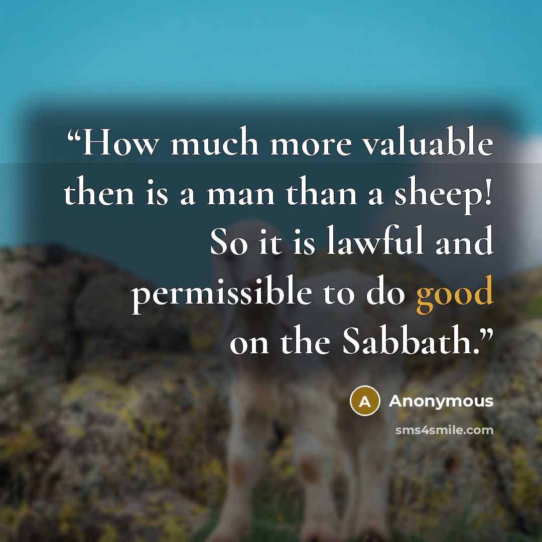 “How much more valuable then is a man than a sheep! So it is lawful and permissible to do good on the Sabbath.” quote by Anonymous