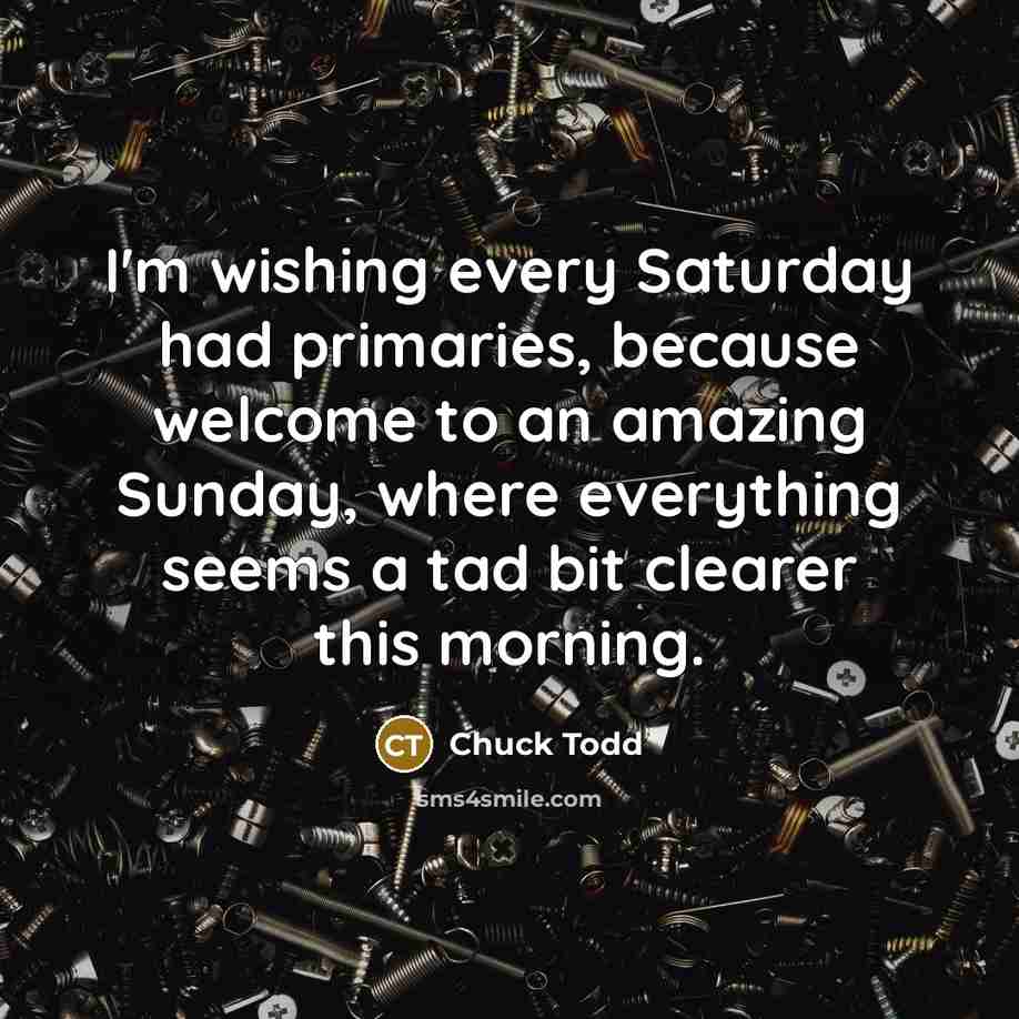“I'm wishing every Saturday had primaries, because welcome to an…” quote by Chuck Todd