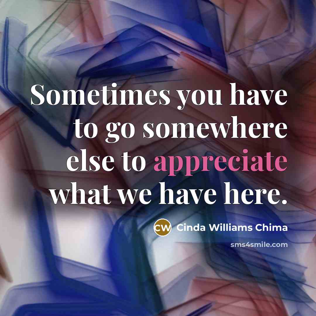 “Sometimes you have to go somewhere else to appreciate what…” quote by Cinda Williams Chima