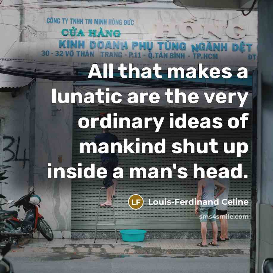 “All that makes a lunatic are the very ordinary ideas…” quote by Louis-Ferdinand Celine