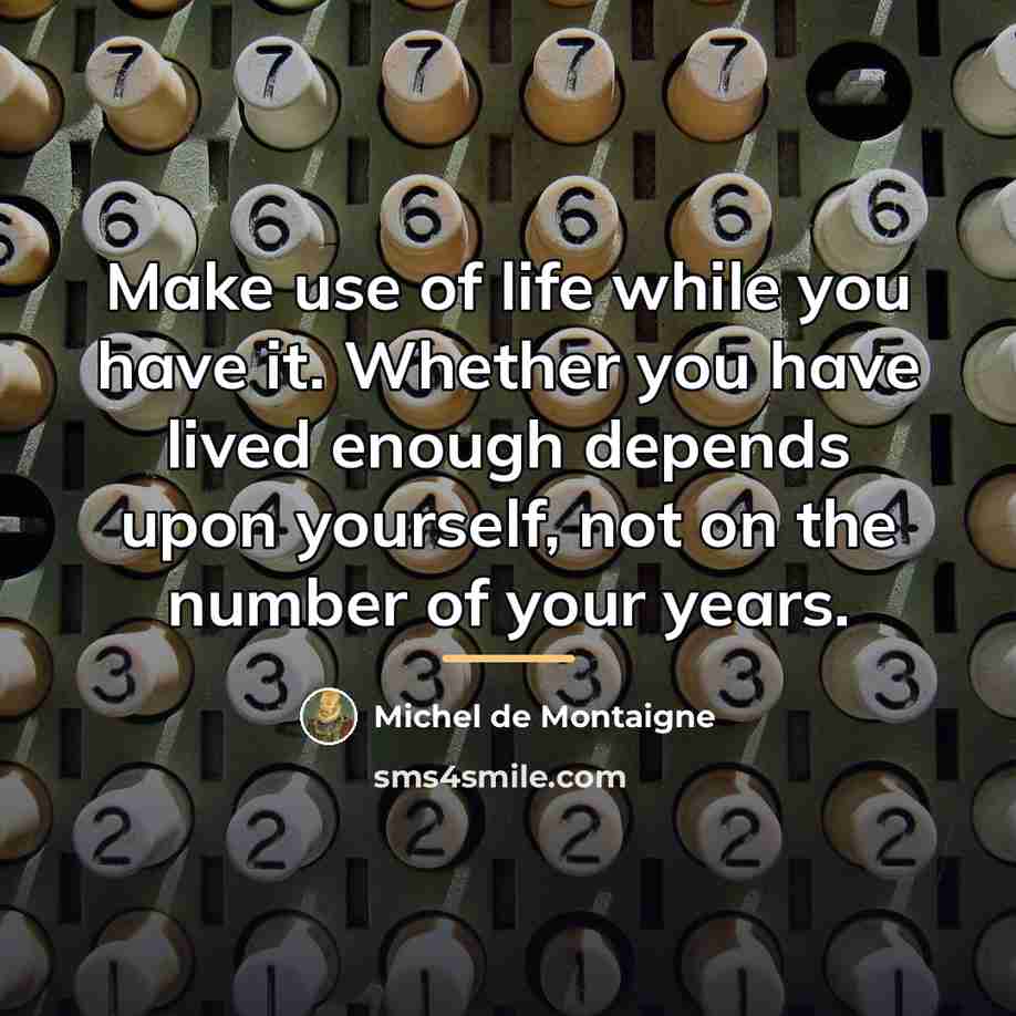 “Make use of life while you have it. Whether you…” quote by Michel de Montaigne