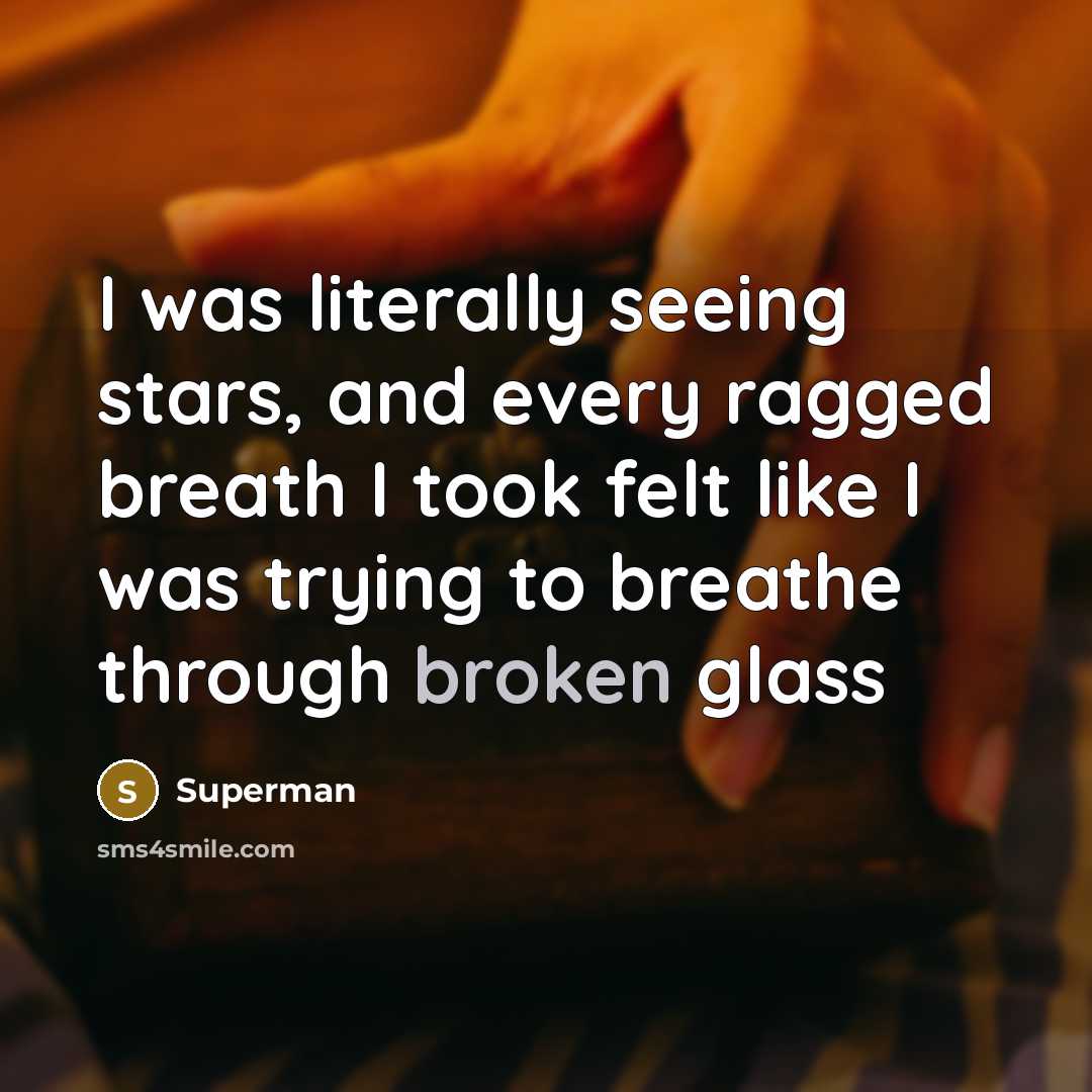 “I was literally seeing stars, and every ragged breath I…” quote by Superman