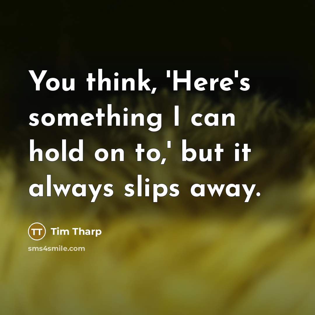 “You think, 'Here's something I can hold on to,' but…” quote by Tim Tharp