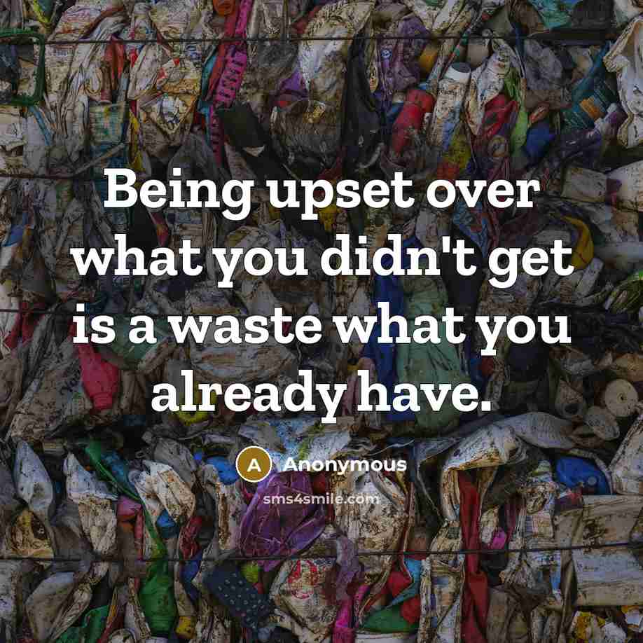 “Being upset over what you didn't get is a waste what you already have.” quote by Anonymous