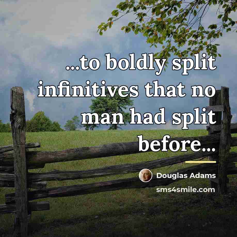 “...to boldly split infinitives that no man had split before...…” quote by Douglas Adams
