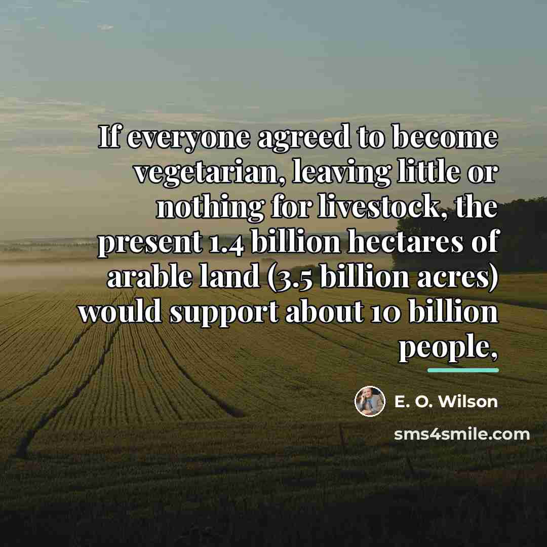 “If everyone agreed to become vegetarian, leaving little or nothing…” quote by E. O. Wilson