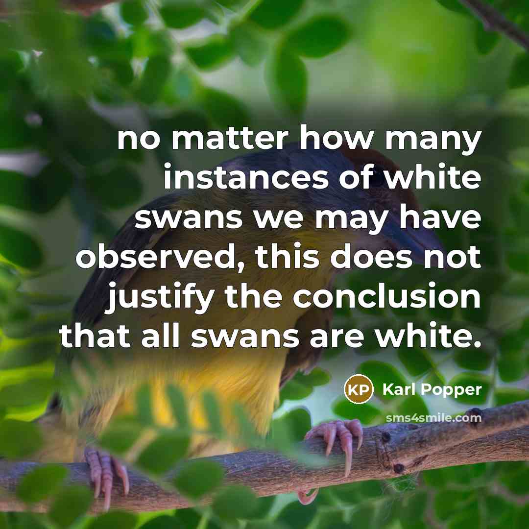 “no matter how many instances of white swans we may have observed, this does not justify the conclusion that all swans are white.” quote by Karl Popper