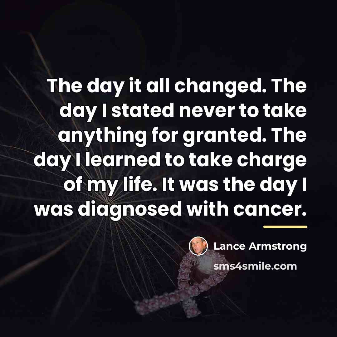“The day it all changed. The day I stated never…” quote by Lance Armstrong