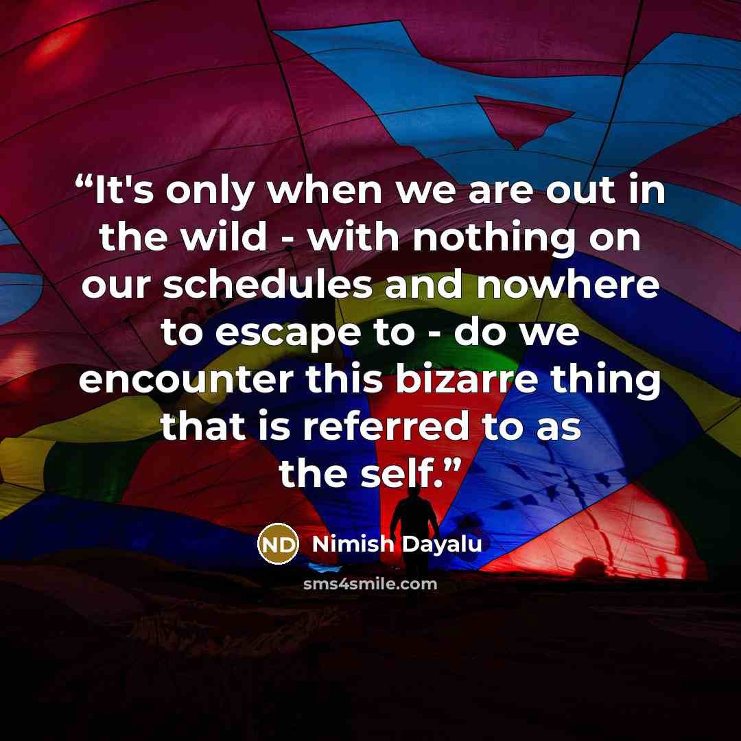 “It's only when we are out in the wild - with nothing on our schedules and nowhere to escape to - do we encounter this bizarre thing that is referred to as the self.” quote by Nimish Dayalu