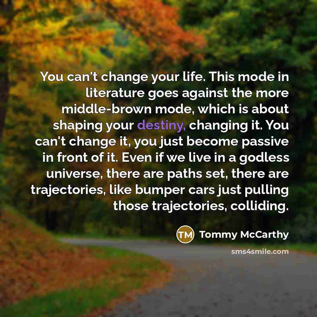 “You can't change your life. This mode in literature goes…” quote by Tommy McCarthy