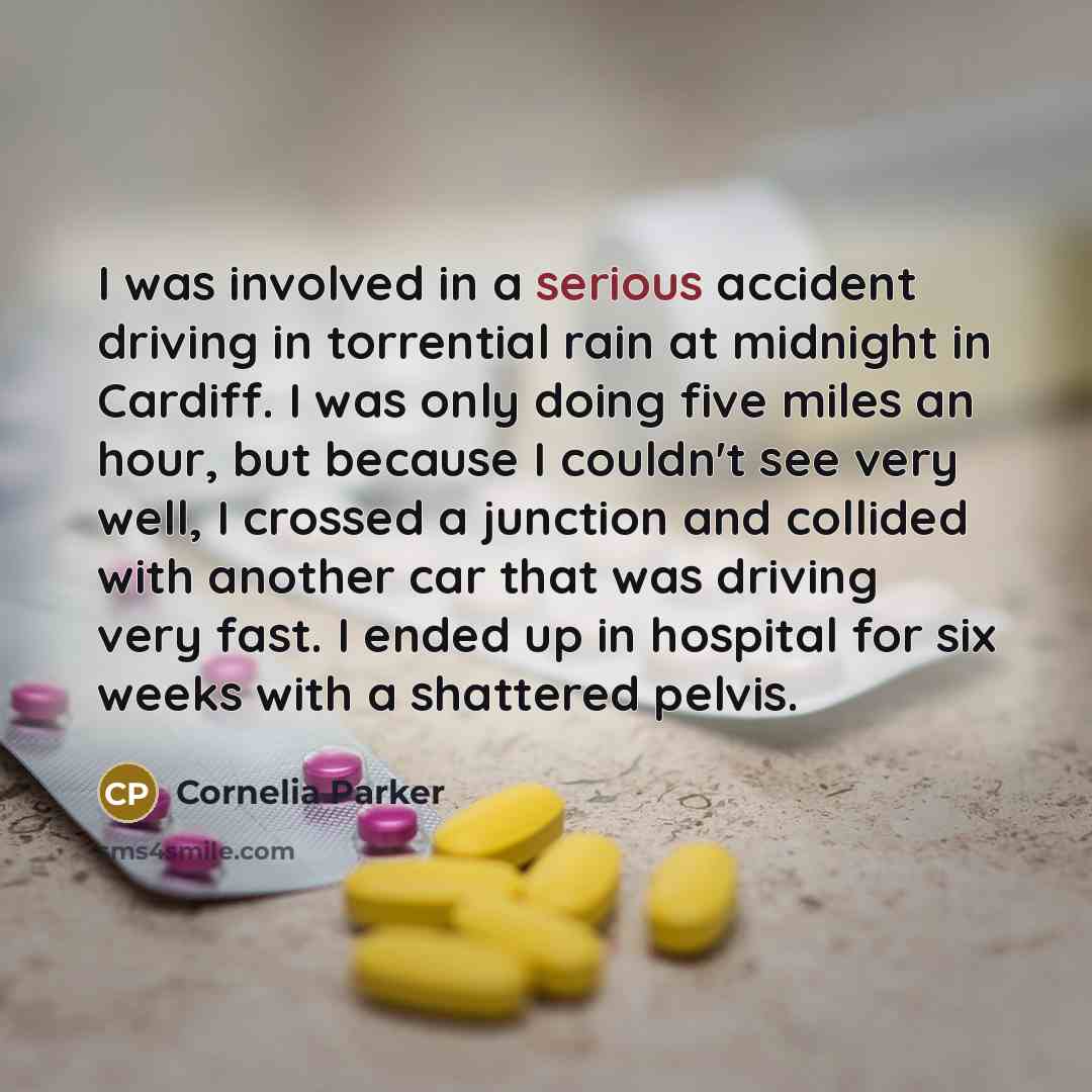 “I was involved in a serious accident driving in torrential…” quote by Cornelia Parker