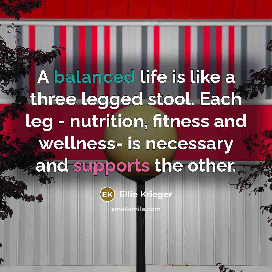 “A balanced life is like a three legged stool. Each leg - nutrition, fitness and wellness- is necessary and supports the other.” quote by Ellie Krieger