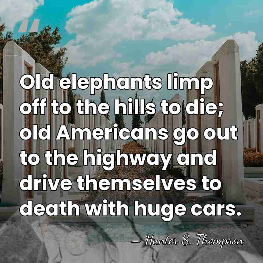 Old elephants limp off to the hills to die; old Americans go&hellip; - Hunter S. Thompson