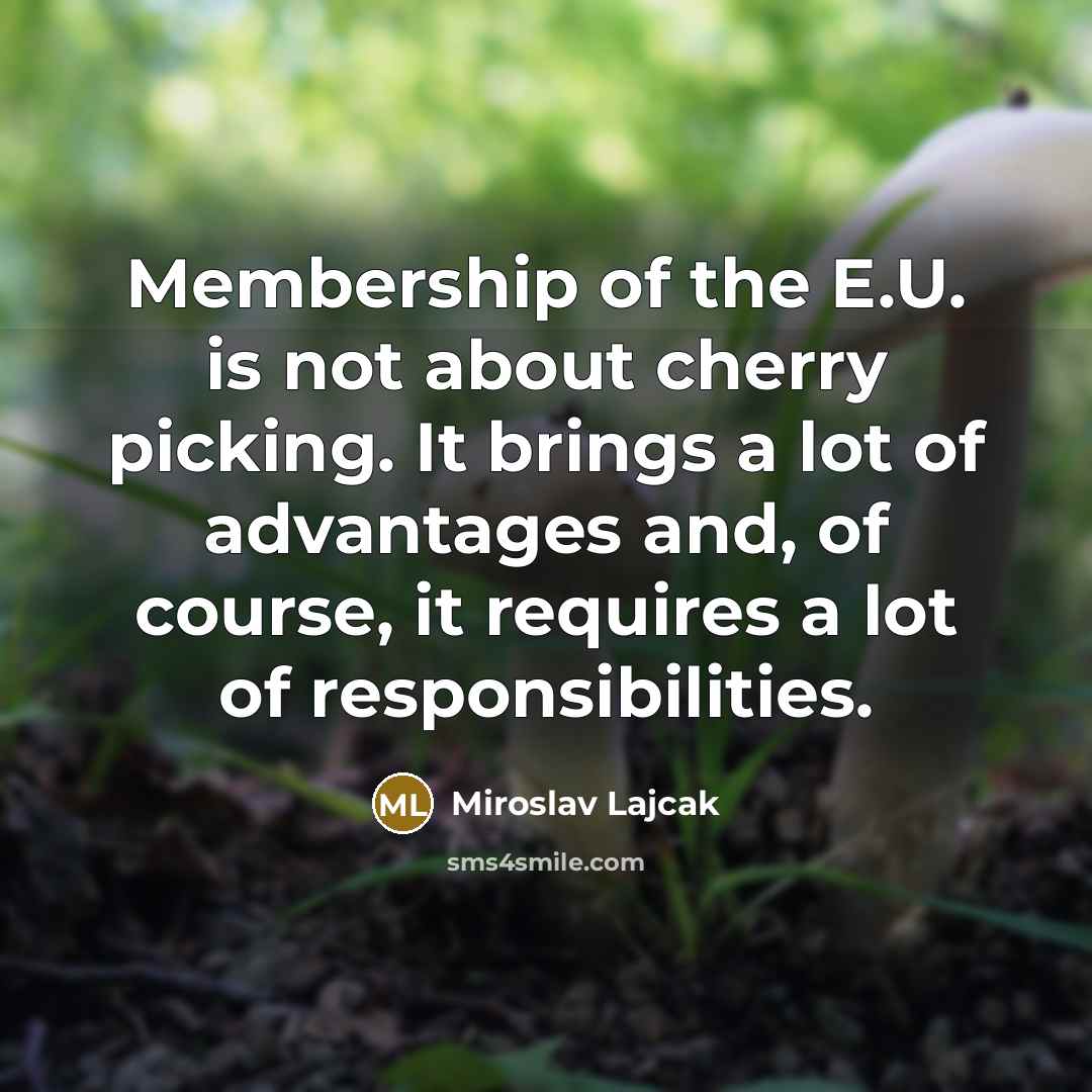 “Membership of the E.U. is not about cherry picking. It…” quote by Miroslav Lajcak