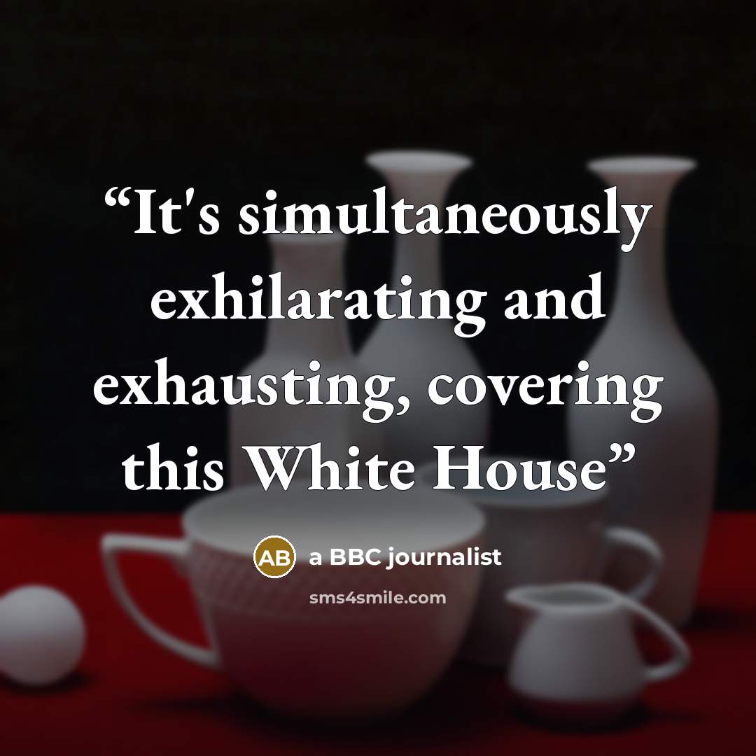 “It's simultaneously exhilarating and exhausting, covering this White House” quote by a BBC journalist