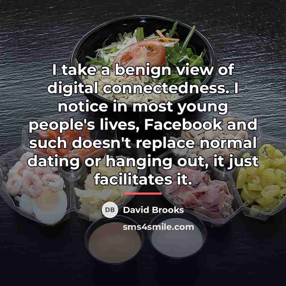 “I take a benign view of digital connectedness. I notice…” quote by David Brooks