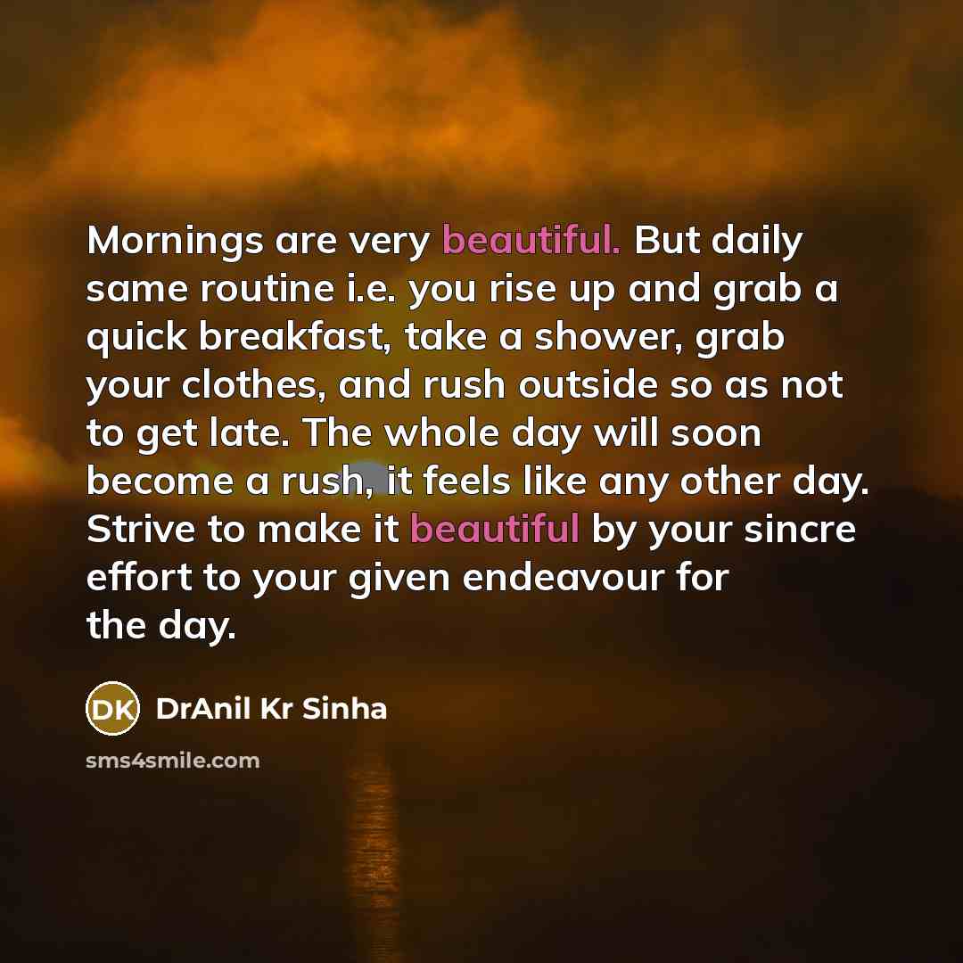 “Mornings are very beautiful. But daily same routine i.e. you…” quote by DrAnil Kr Sinha
