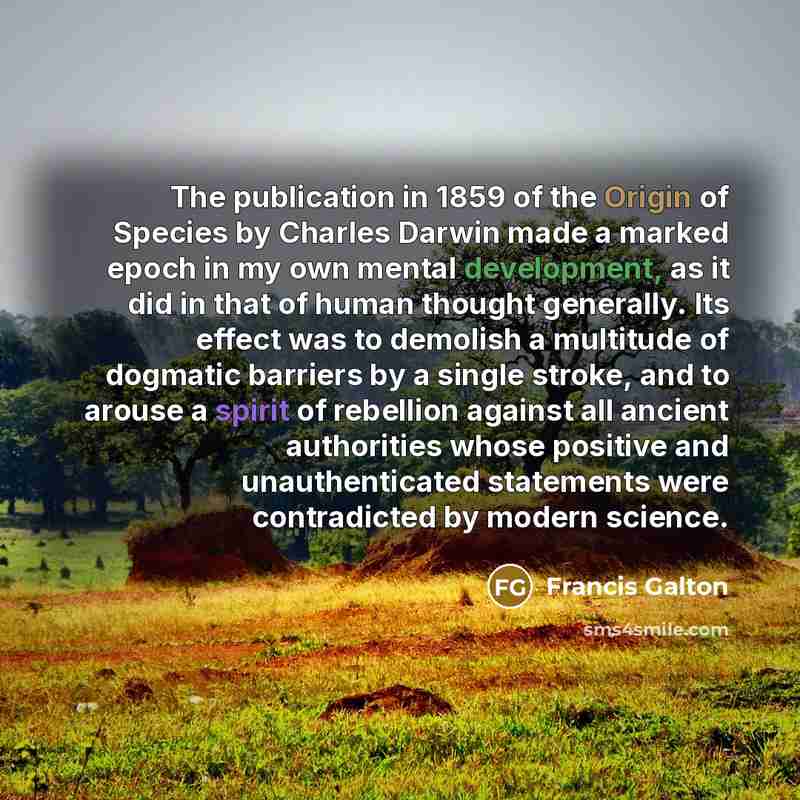 “The publication in 1859 of the Origin of Species by…” quote by Francis Galton