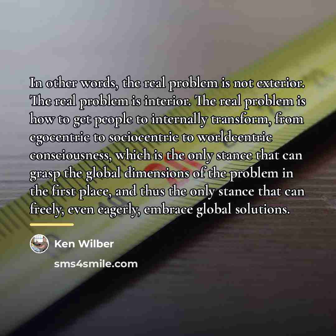 “In other words, the real problem is not exterior. The…” quote by Ken Wilber
