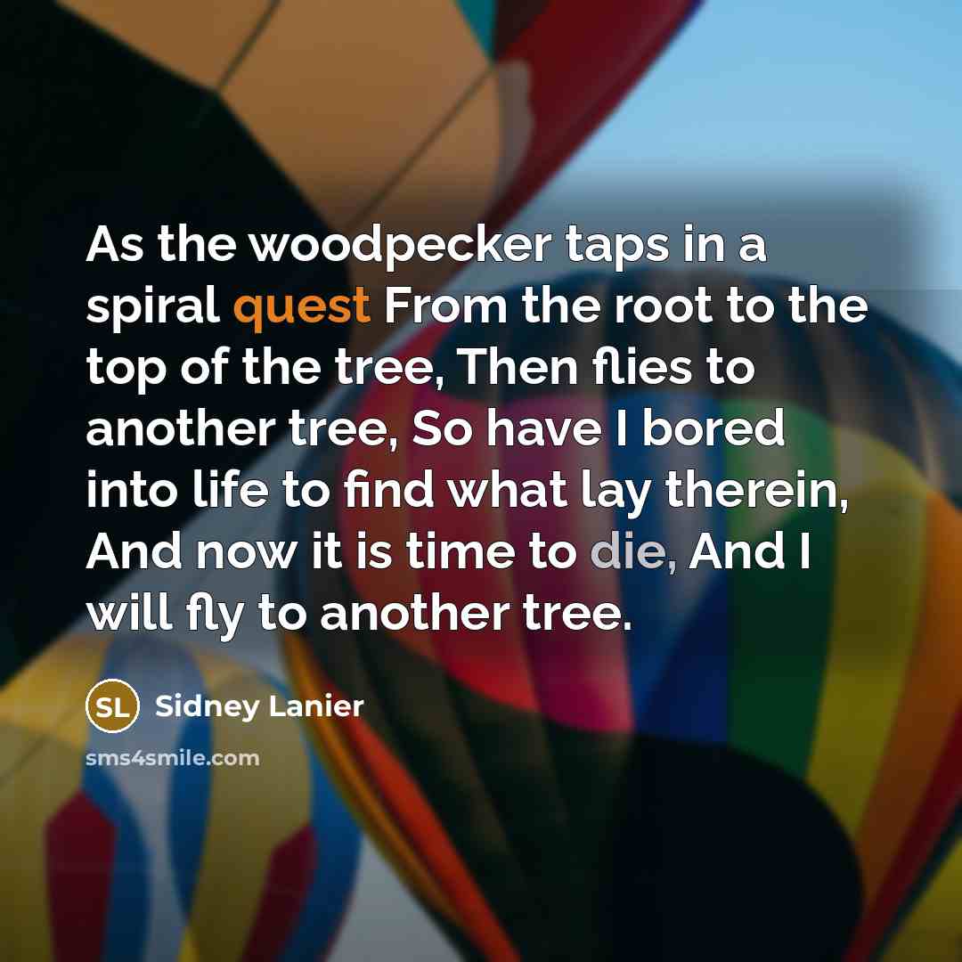 “As the woodpecker taps in a spiral quest From the…” quote by Sidney Lanier