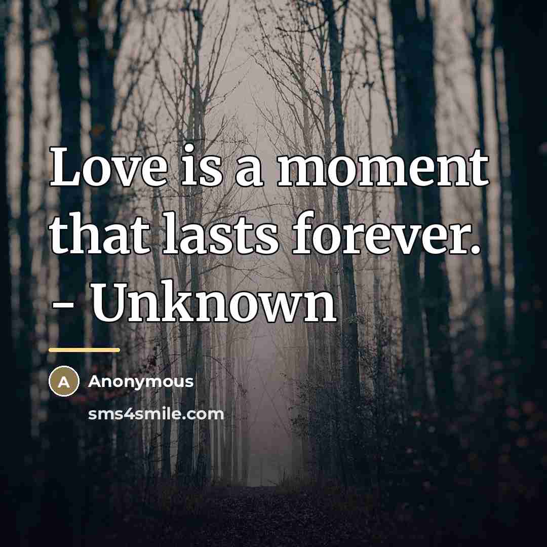 “Love is a moment that lasts forever. - Unknown…” quote by Anonymous