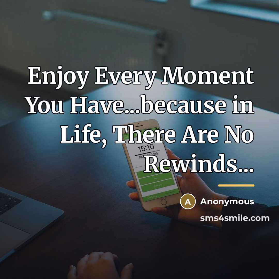“Enjoy Every Moment You Have...because in Life, There Are No…” quote by Anonymous