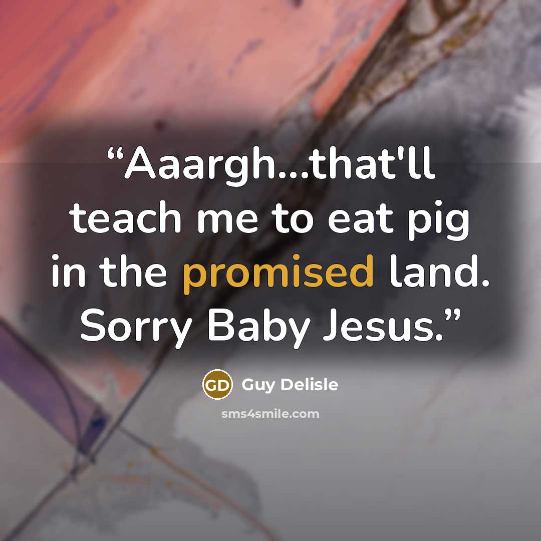 “Aaargh...that'll teach me to eat pig in the promised land. Sorry Baby Jesus.” quote by Guy Delisle