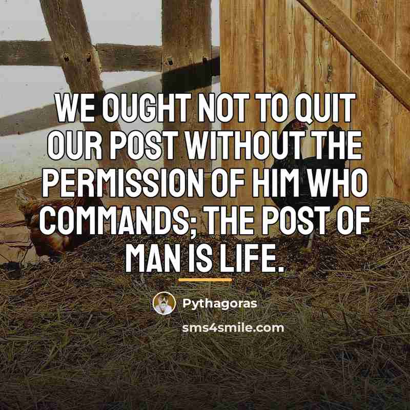 “We ought not to quit our post without the permission…” quote by Pythagoras