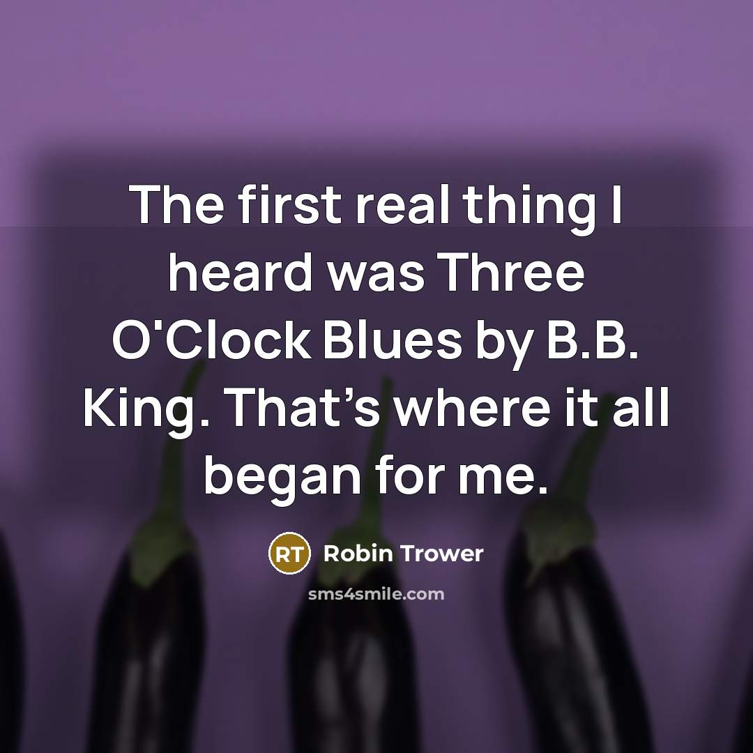 “The first real thing I heard was Three O'Clock Blues by B.B. King. That's where it all began for me.” quote by Robin Trower