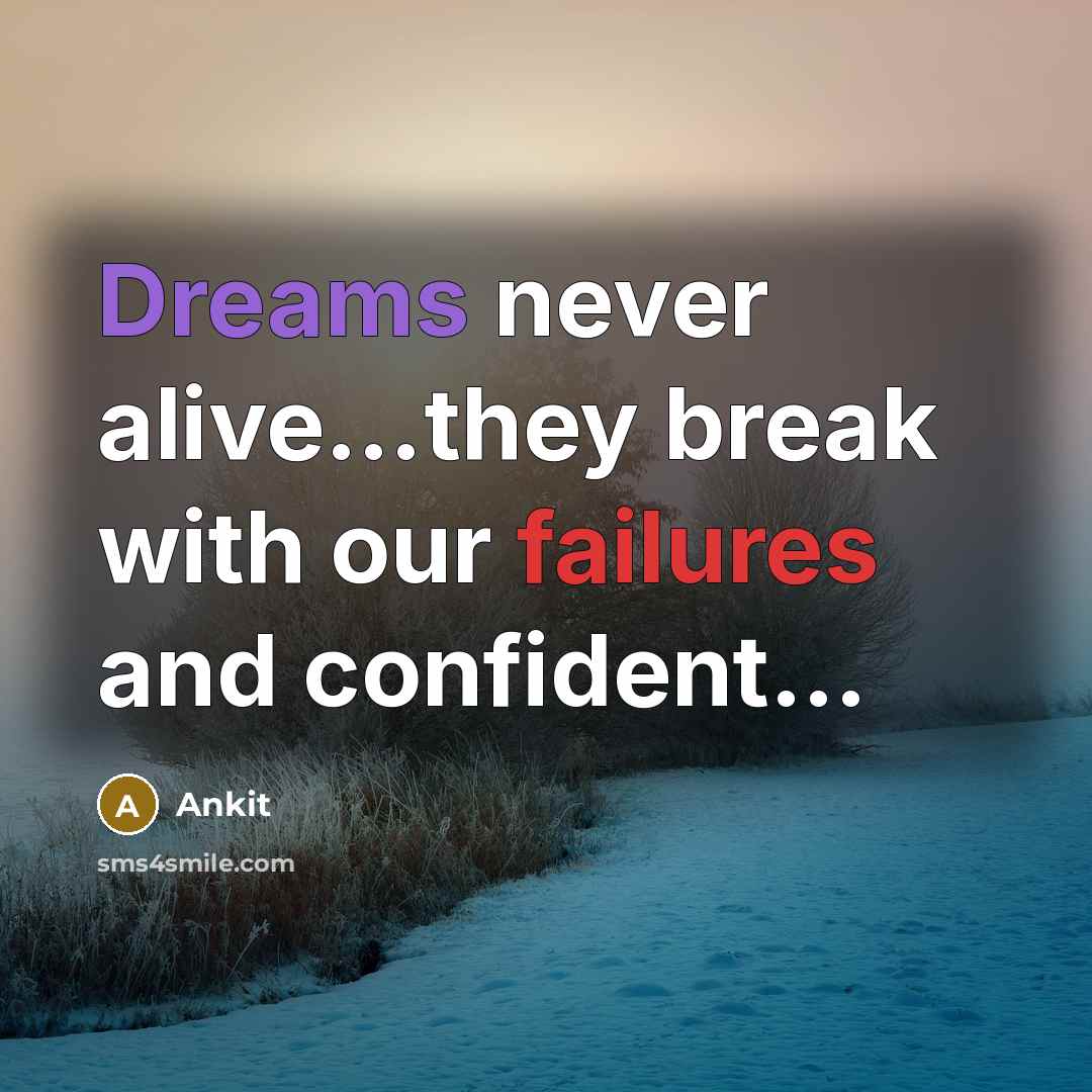 “Dreams never alive…they break with our failures and confident…” quote by Ankit