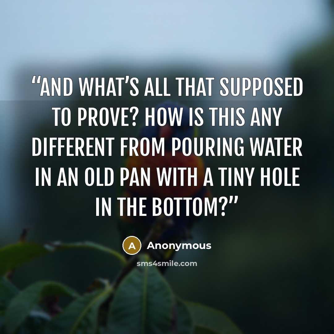 “And what’s all that supposed to prove? How is this any different from pouring water in an old pan with a tiny hole in the bottom?” quote by Anonymous