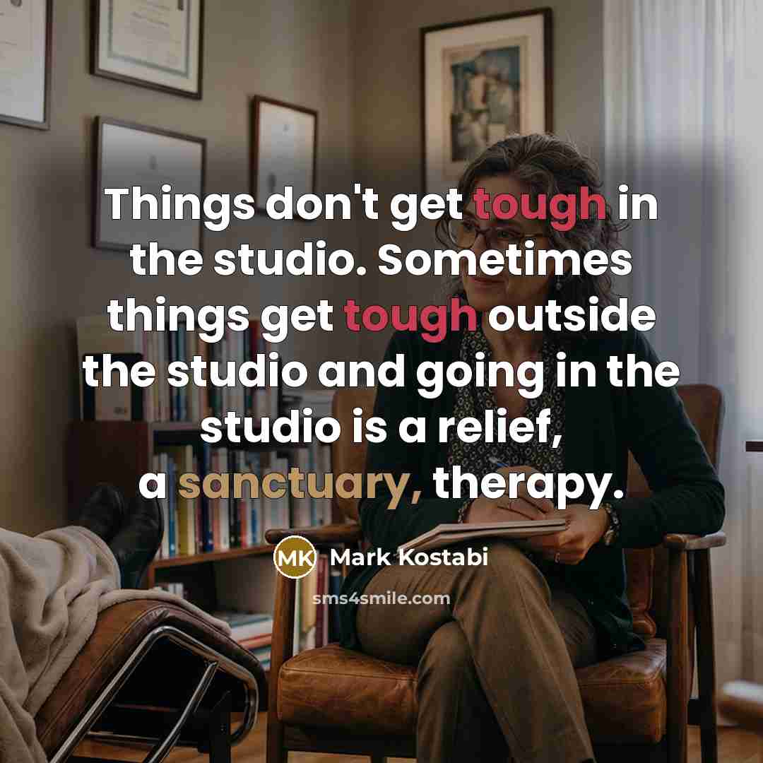 “Things don't get tough in the studio. Sometimes things get…” quote by Mark Kostabi