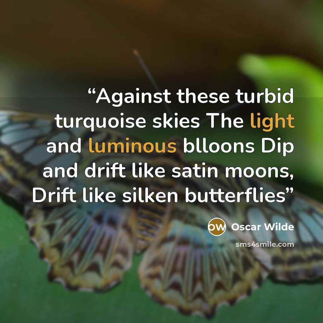“Against these turbid turquoise skies The light and luminous blloons Dip and drift like satin moons, Drift like silken butterflies” quote by Oscar Wilde
