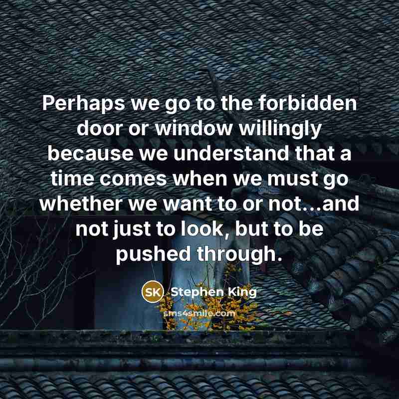 “Perhaps we go to the forbidden door or window willingly…” quote by Stephen King