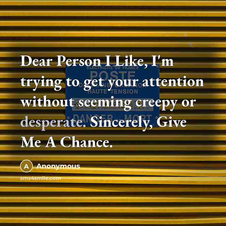 “Dear Person I Like, I'm trying to get your attention…” quote by Anonymous