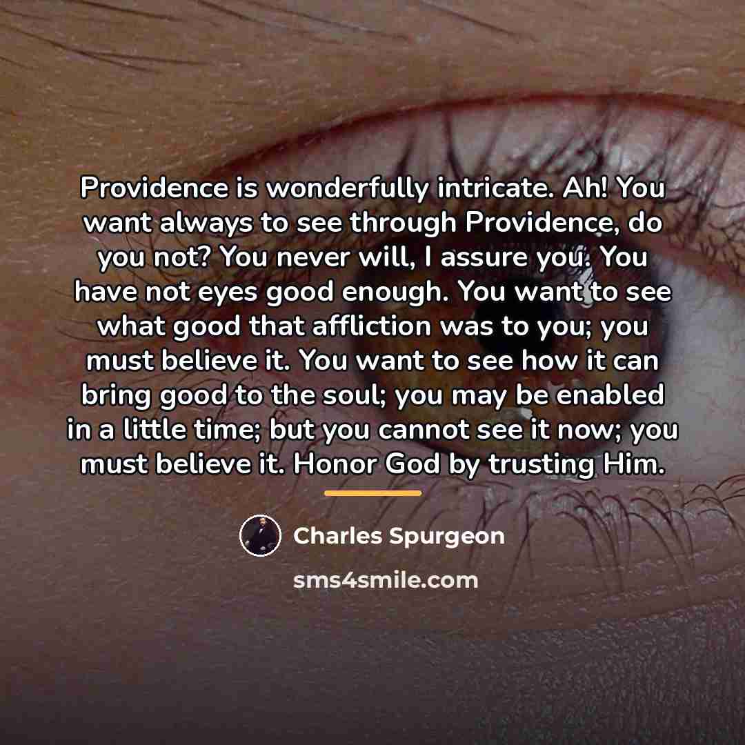 “Providence is wonderfully intricate. Ah! You want always to see…” quote by Charles Spurgeon